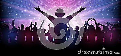 Dj and party people in club dance to the music â€“ Vector Illustration